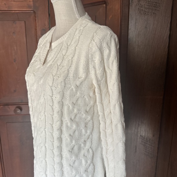 J Jill Womens Chenille Sweater Small Petite Cream Cable Knit V Neck Tunic EUC - Picture 3 of 7